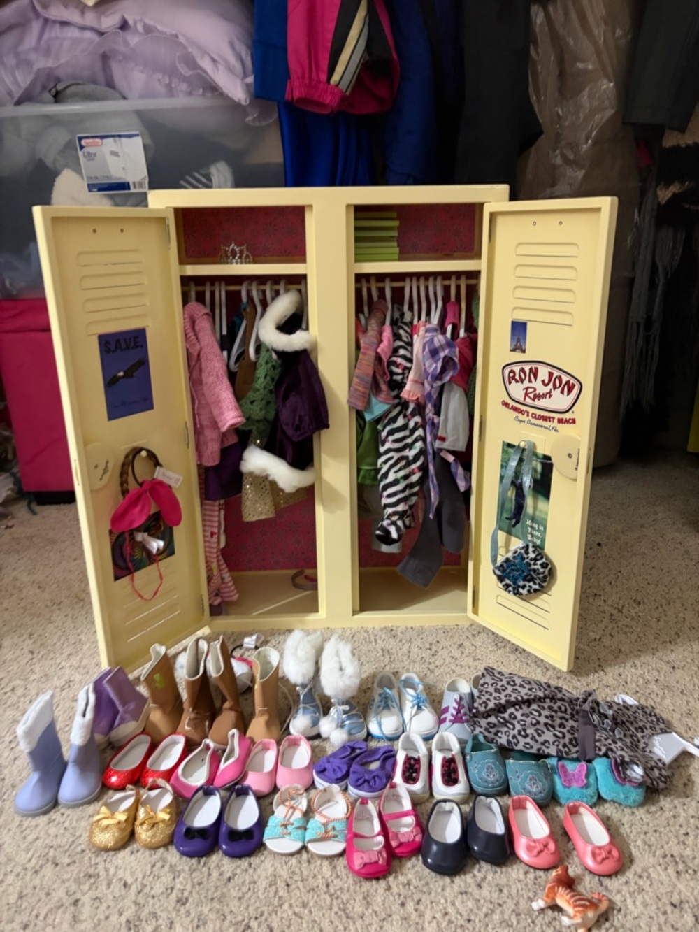 American girl Locker Wardrobe with Assorted Doll Shoes and Outfits